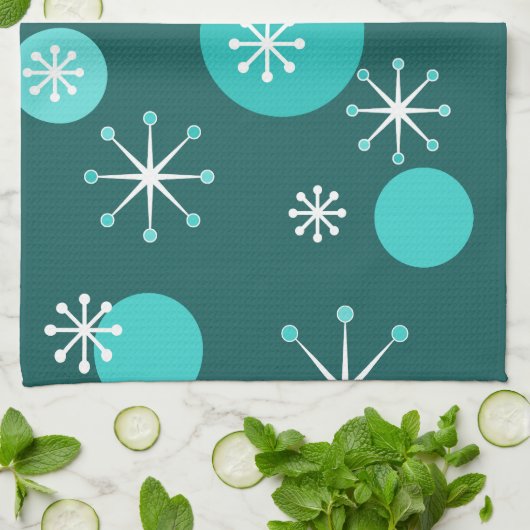 Atoomtijdperk Starbursts Blauwgroen Theedoek (Gevouwen)