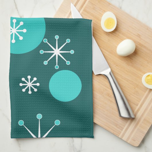 Atoomtijdperk Starbursts Blauwgroen Theedoek (Quarter Fold)