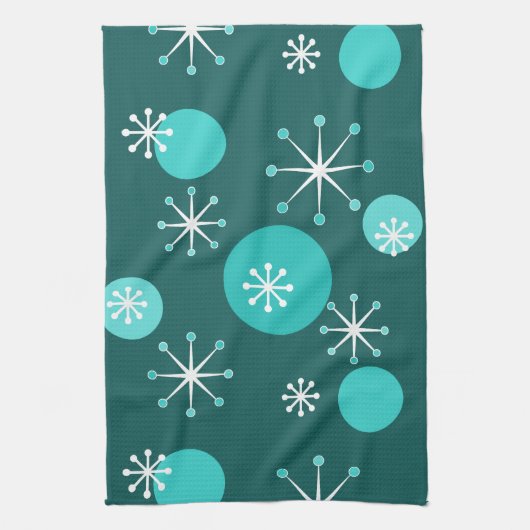 Atoomtijdperk Starbursts Blauwgroen Theedoek (Verticaal)