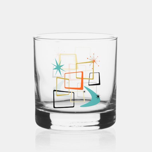 Atoomtijdperk vierkantjes sterren Boomerang Mid Ce Whisky Glas (Achterkant)