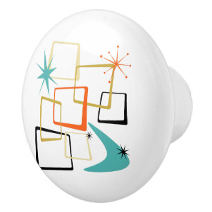 Atoomtijdsterren Boomerang Pleinen Midden-Eeuw Keramische Knop