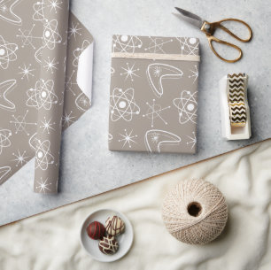 Atoomvormen MidCentury Modern Kerstmis MCM Zwart Cadeaupapier