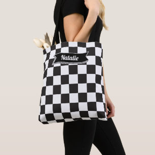 Atractief monogram Gecontroleerde zwarte en witte Tote Bag