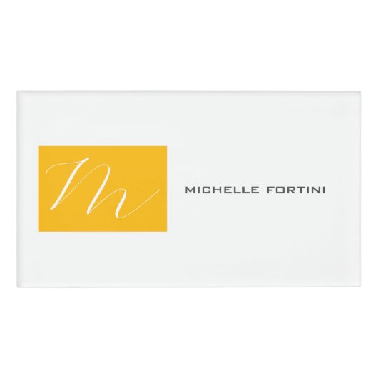 Atractief monogram Geel, geel, modern Naambadge (Voorkant)