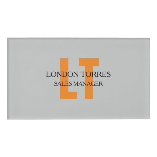 Atractief monogrammed Gray Plain Naambadge (Voorkant)