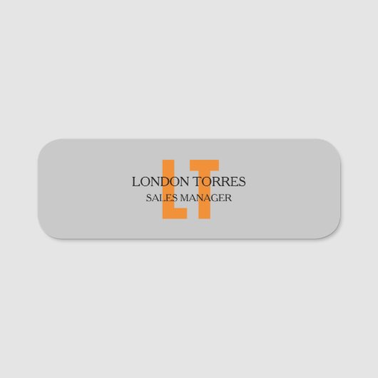 Atractief monogrammed Gray Plain Naamplaatje (Voorkant)