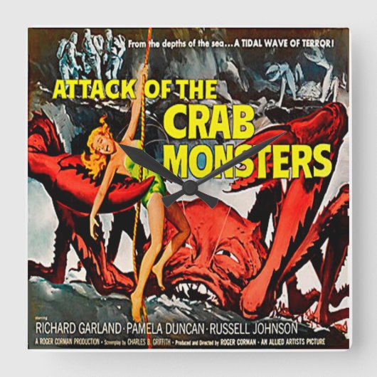 Attack Of The Crab Monsters Movie - Square Clock Vierkante Klok (Voorkant)