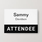 Attendee Pin Back Badge Button Naam Tag Zwart (Voorkant)