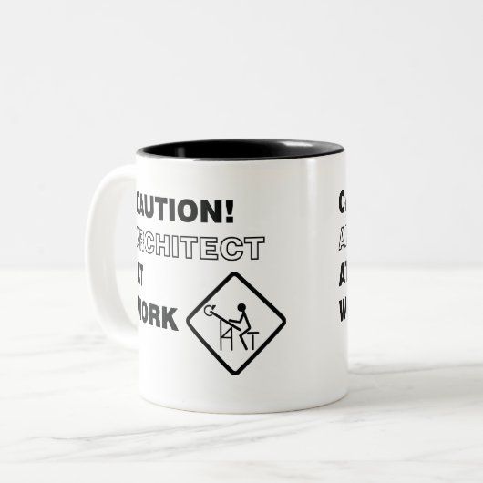 Attentie-architect op het werk tweekleurige koffiemok (Voorkant links)