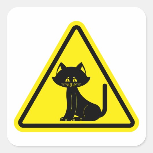 Attentie Black Cat Square Sticker (Voorkant)