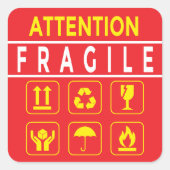 Attentie Breekbaar Vierkante Sticker (Voorkant)