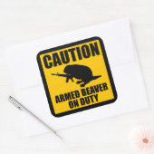 Attentie Gewapende Bever Vierkante Sticker (Envelop)