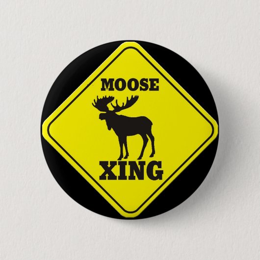 Attentie- Moose Crossing Ronde Button 5,7 Cm (Voorkant)