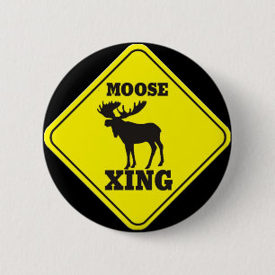 Attentie- Moose Crossing Ronde Button 5,7 Cm
