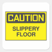 Attentie Slipper Floor Vierkante Sticker (Voorkant)