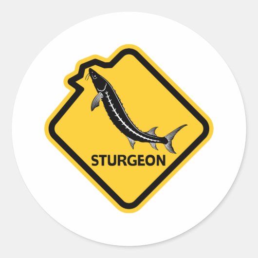 Attentie Sturgeon Leaping Ronde Sticker (Voorkant)