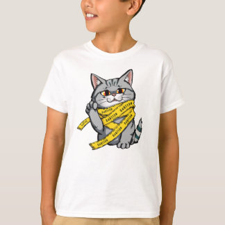 Attentie Tape Cat – Grappig Grijs Tabby met Verhev T-shirt