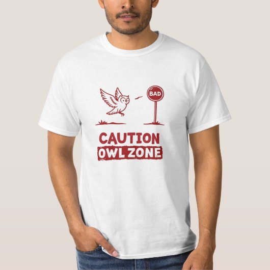 Attentie Uil Zone – Speelse Uil T-shirt ontwerp (Voorkant)