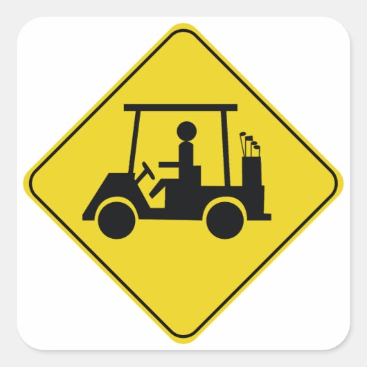 Attentie Yellow Golf Cart Crossing Vierkante Sticker (Voorkant)