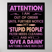 Attention I Am Out Of Order Until Further Notice M Poster (Voorkant)