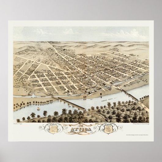 Attica, IN Panorama - 1869 Poster (Voorkant)