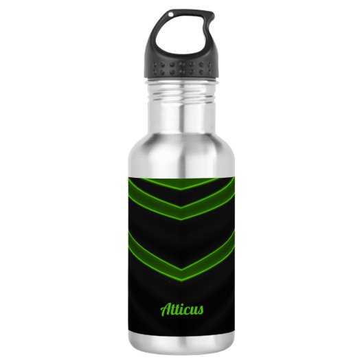 ATTICUS ~ Black en Fluor Green Waterfles (Voorkant)