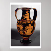 Attische rode amphora die een satyr worstelt afsch
