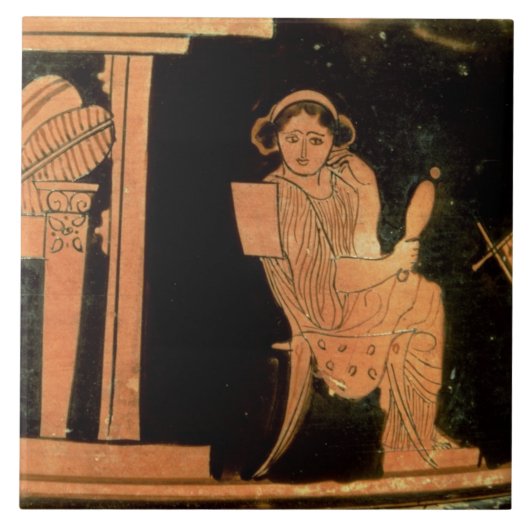 Attische rode figuurpyxis die een bruid weergeeft, tegeltje (Voorkant)