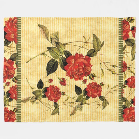 Attische schatten - rode rozen op gele strepen fleece deken (Voorkant (Horizontaal))