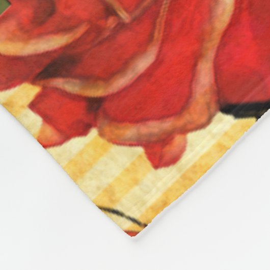 Attische schatten - rode rozen op gele strepen fleece deken (Hoek)
