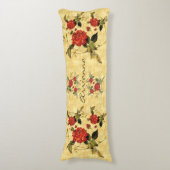 Attische schatten - rode rozen op gele strepen lichaamskussen (Voorkant Verticaal)