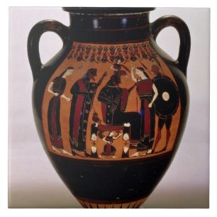 Attische zwarte amphora die de geboorte van tegeltje