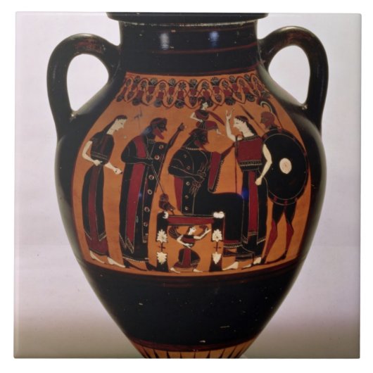 Attische zwarte amphora die de geboorte van tegeltje (Voorkant)