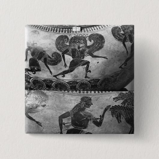 Attische zwarte-figuurdino's vierkante button 5,1 cm (Voorkant)