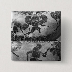 Attische zwarte-figuurdino's vierkante button 5,1 cm