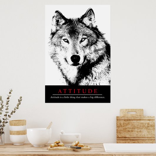 Attitude Black White Inspirerend Wolf Poster (Keuken)