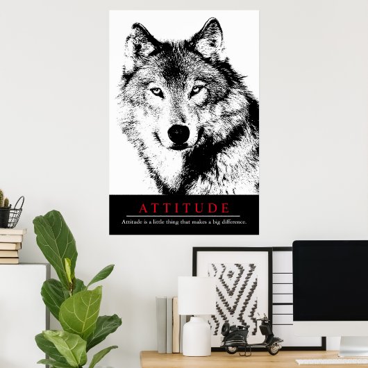 Attitude Black White Inspirerend Wolf Poster (Thuiskantoor)