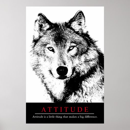 Attitude Black White Inspirerend Wolf Poster (Voorkant)
