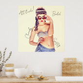 Attitude! Retromodel in korte broek en bikini top. Poster (Keuken)