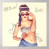 Attitude! Retromodel in korte broek en bikini top. Poster (Voorkant)