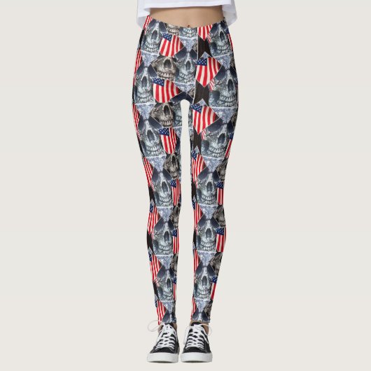 Attitude Roxxs Unisex Leggings "Patriot Skulls" (Voorkant)