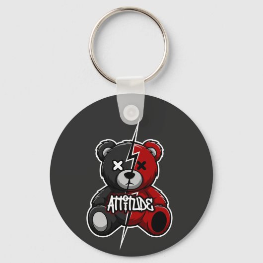 Attitude Split Beer | Bliksem X-Ogen Teddy Grafiek Sleutelhanger (Voorkant)