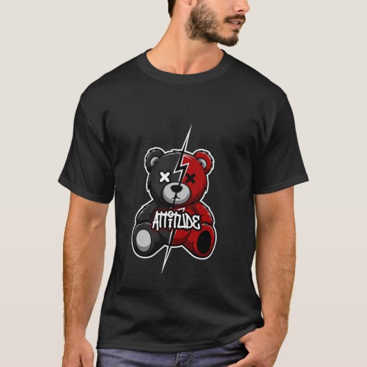 Attitude Split Beer | Bliksem X-Ogen Teddy Grafiek T-shirt (Voorkant)
