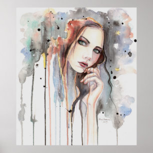 Attitude Waterverf Abstract Portret Drippy Art Poster