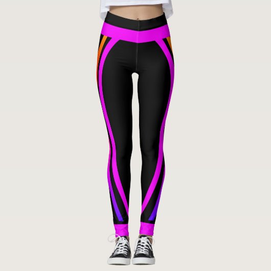 Attoni Pink Side Stripes Jet Black Leggings (Voorkant)