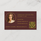 Attorney at Law Burgundy Gold Photo QR Code Visitekaartje (Achterkant)