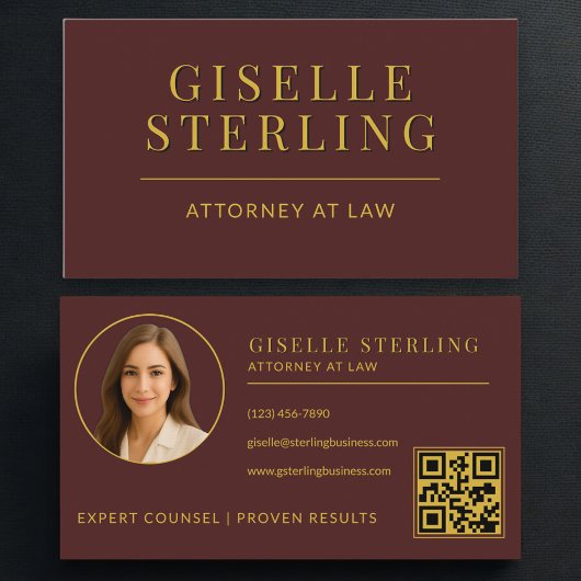 Attorney at Law Burgundy Gold Photo QR Code Visitekaartje