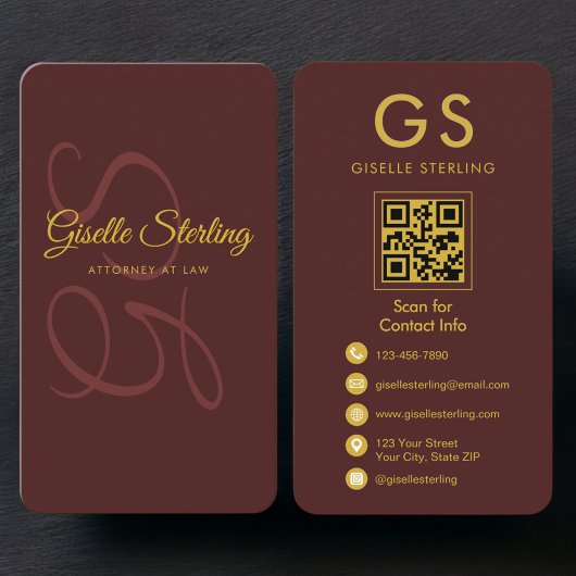 Attorney at Law Burgundy Gold QR Code Visitekaartje