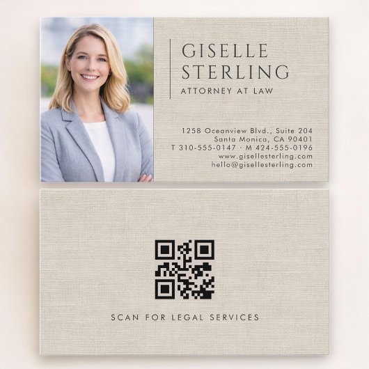 Attorney at Law Linen Photo QR Code Visitekaartje
