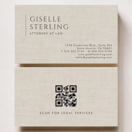 Attorney at Law Luxury Neutral Linen QR Code Visitekaartje